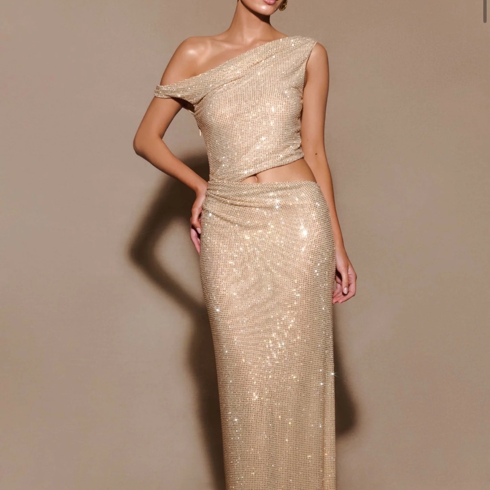 Meshki Gold Crystal Maxi Dress